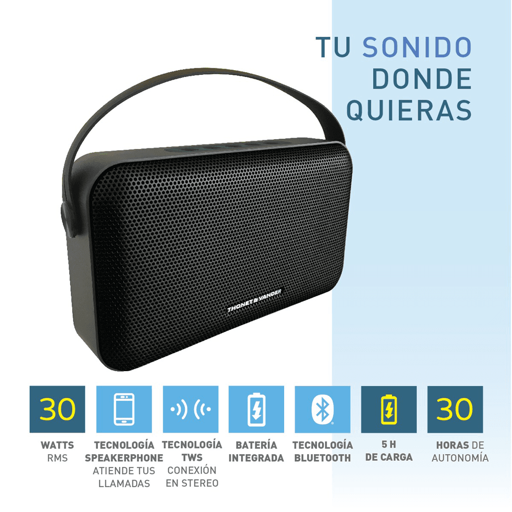Parlante Thonet & Vander Ziegel 30 watts RMS bluetooth - 3.5mm portatil negro - Imagen 2